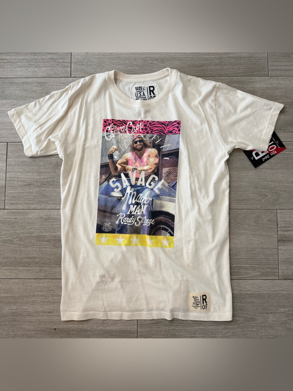 Men's Roots Of Fight Macho Man Randy Savage Vintage White Tee L Large T-Shirt
